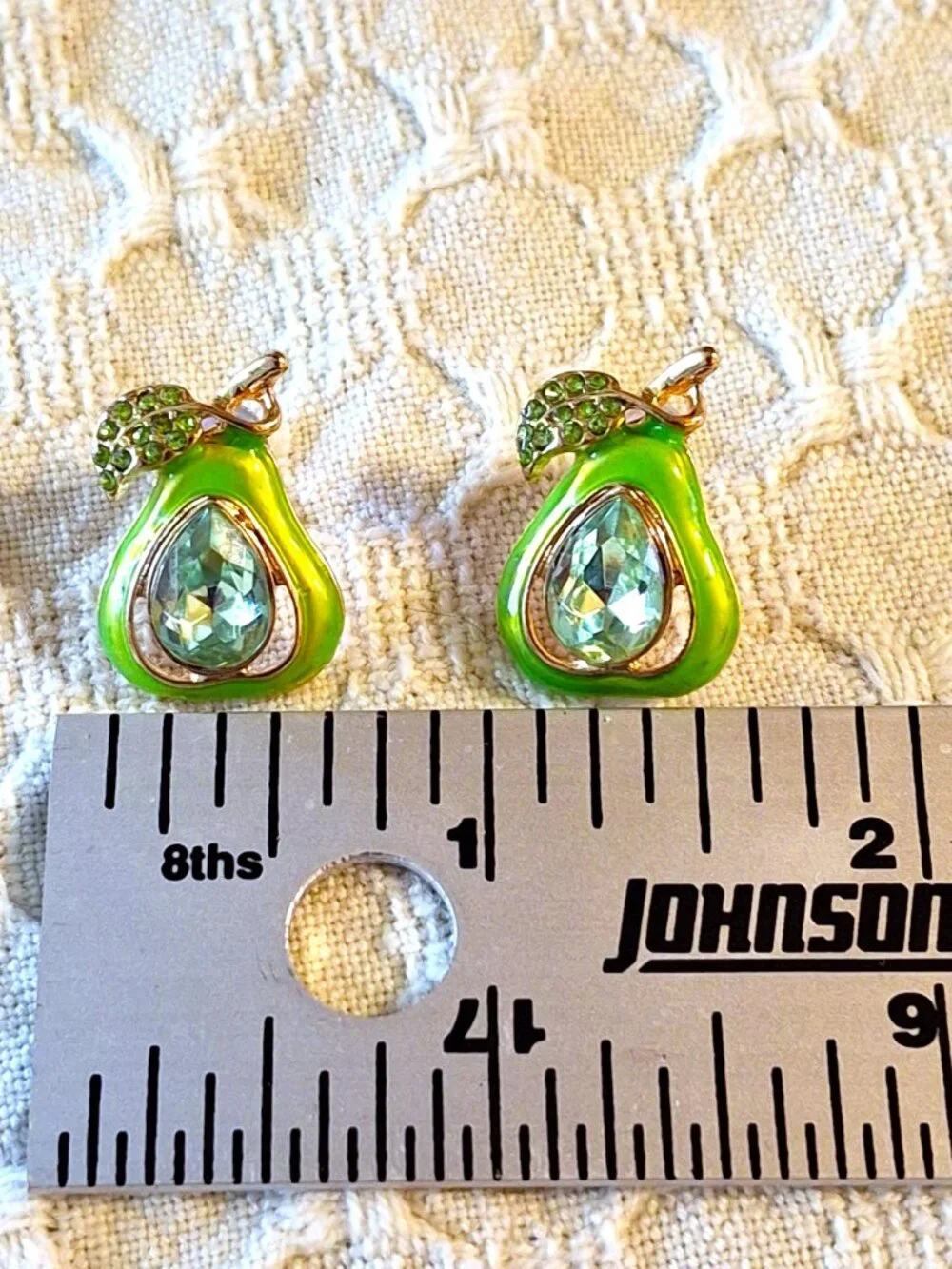 Sparkly Pave Green Apple Rhinestone Brooch and Drop Earrings NWOT